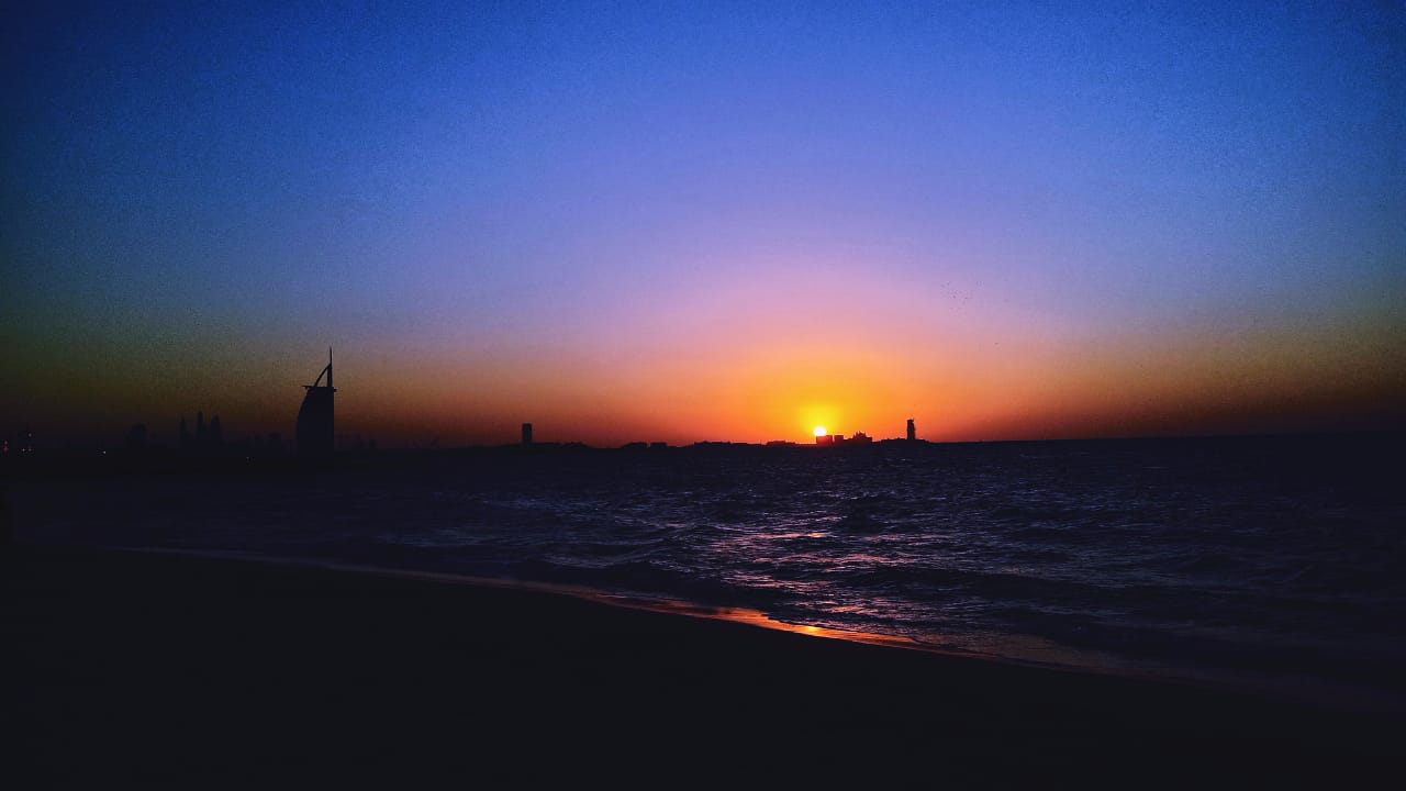 Sunset at Kite Beach in Dubai beside the Gulf coast