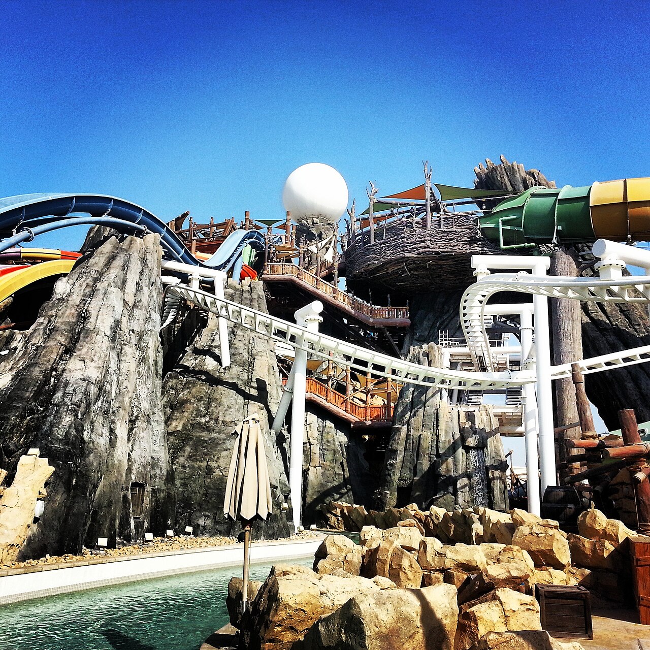 Water slides and pools at Yas Waterworld Abu Dhabi